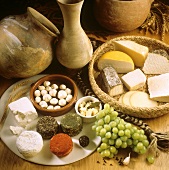 Still life with various goat's and sheep's cheeses