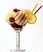 Ice cream sundae with yoghurt & fruit ice creams & cherries