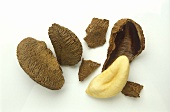 A whole Brazil nut & Brazil nut kernel with a broken shell