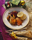 Christmas duck with dumplings, chestnuts & red cabbage