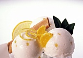 Three Scoops of Lemon Ice Cream with a Candied Lemon