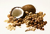 A heap of assorted nuts on white background
