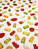 Many gummi bears and other fruit jelly figures