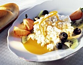 Fruit Salad Topped with Cottage Cheese