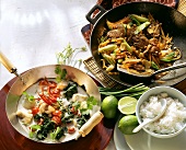 Wok with cod in coconut sauce & beef fillet & ginger stir-fry