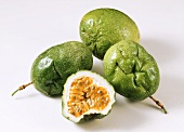 Several green passion fruits (granadilla)