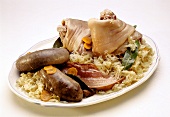 Meat platter with sauerkraut, knuckle of pork and sausage