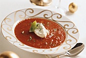 Chili tomato soup with basil cream