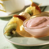 Skewered fruit with yoghurt dip