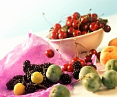 Fruit still life with blackberries, reine-claudes, cherries 