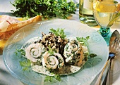 Sole rolls with wild rice and chervil sauce