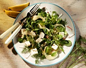 Mixed salad leaves with sheep's cheese