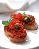 Bruschette (toasted bread with tomatoes), Tuscany, Italy