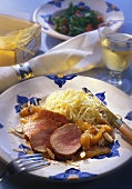 Veal fillet with ribbon noodles & apricot & almond sauce