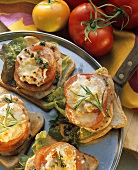 Überbackener Steaktoast mit Tomaten und Salat