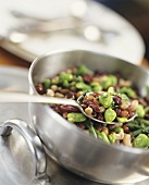 Mixed bean salad in metal bowl