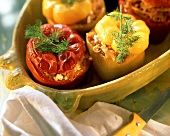 Stuffed red and yellow peppers with sauerkraut