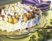 Gooseberry meringue gateau on cake plate