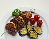 Kebabs with grilled beef and pork medallions