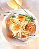 German potato noodles with smoked salmon