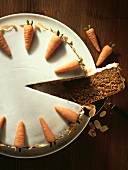 Carrot cake decorated with marzipan carrots