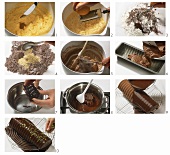 Making walnut cake with chocolate icing