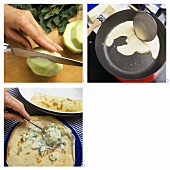 Making crepes with cream and kohlrabi stuffing