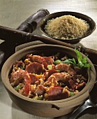 Jambalaya: rice stew with sausage & shrimps, New Orleans