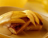 Mango cake with fresh mango wedges & custard 