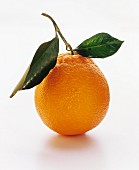 Eine Orange mit Blättern