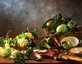 Still life with various types of cabbage