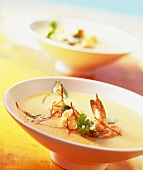 Thai shrimp soup with curry and coconut milk