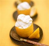 Lemon ice cream in a lemon