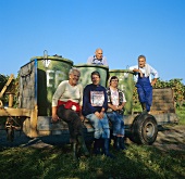 Group photo of grape pickers after vintage, Hagnau, Germany