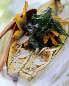 Grilled courgette slices with basil and parmesan