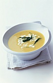 Potato soup with sheep's cheese and sage