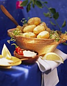 Canarian boiled potatoes with salt and chili sauce
