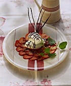 Strawberry carpaccio with yoghurt dumplings
