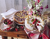 Cheesecake with cherries and cherry crumble cake