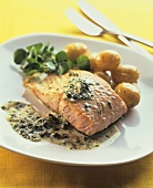 Salmon fillet with caper sauce and potatoes