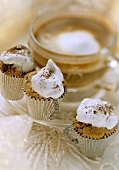 Chocolate nut fancy with meringue topping & cup of cappuccino