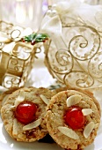 Almond cookies with candied cherries