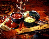 Guacamole and tomato salsa