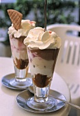 Ice cream sundae with espresso sorbet, ice cream & cream