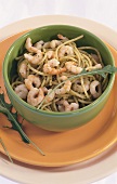 Spaghetti with rocket sauce and shrimps