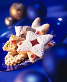 Christmas biscuits on blue plate
