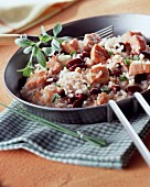 Pan-cooked rice dish with smoked pork rib (Kasseler) & beans