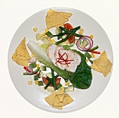 Vegetables with chicken breast and nachos