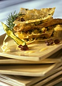 Filo pastry & fish tower with vegetables and Belgian cheese