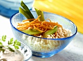 Brown rice with carrots and spring onions